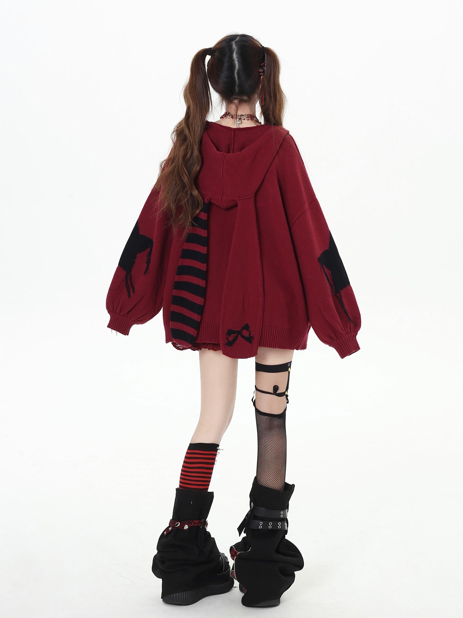 Crazy Girl Hooded Rabbit Ear Striped Star Women&
