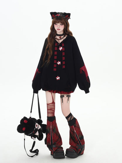 Crazy Girl Hooded Rabbit Ear Striped Star Women&