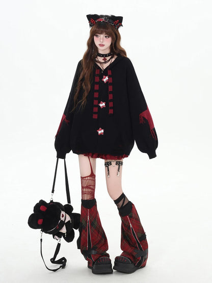 Crazy Girl Hooded Rabbit Ear Striped Star Women&