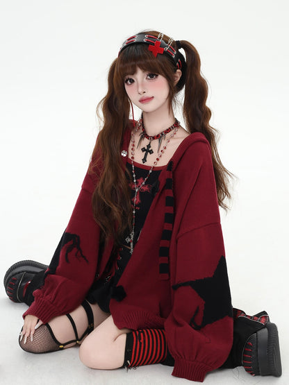 Crazy Girl Hooded Rabbit Ear Striped Star Women&