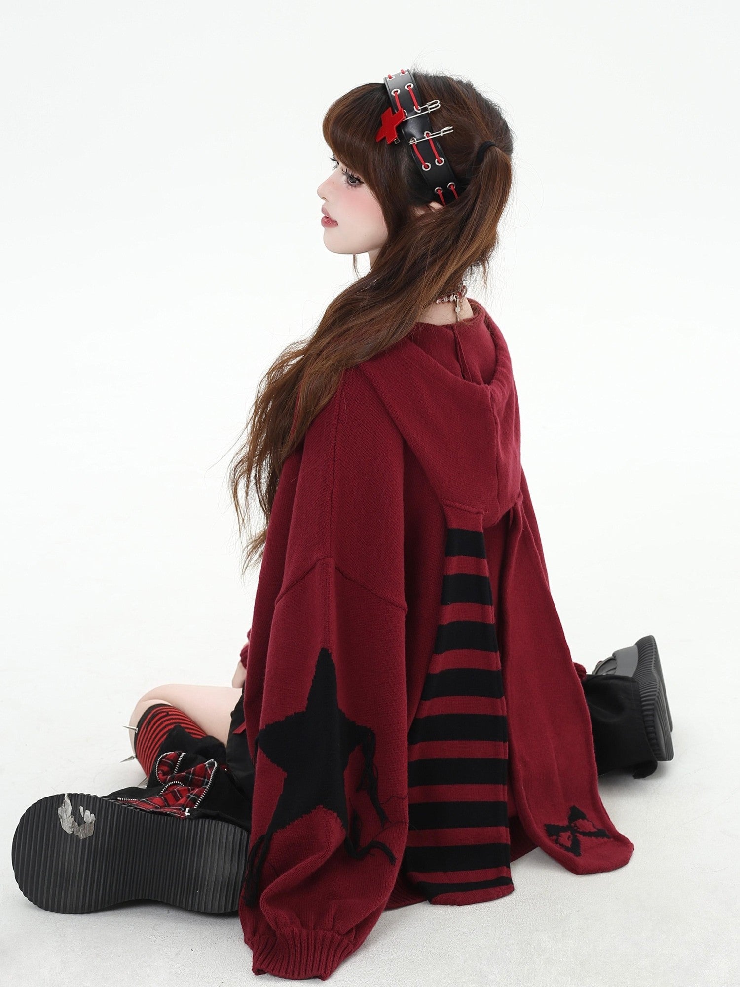 Crazy Girl Hooded Rabbit Ear Striped Star Women&