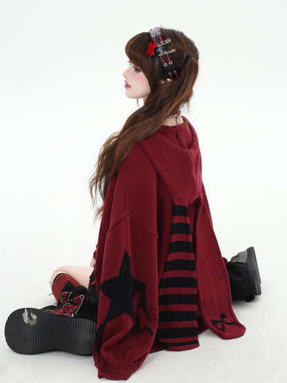 Crazy Girl Hooded Rabbit Ear Striped Star Women&
