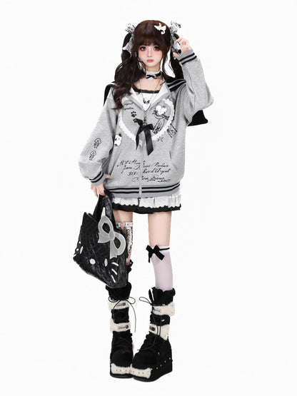 Crazy Girl Kawaii Cat Ear Convertible Lace Bow Heart Trim Women&