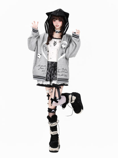 Crazy Girl Kawaii Cat Ear Convertible Lace Bow Heart Trim Women&