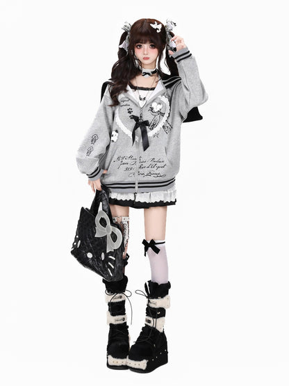 Crazy Girl Kawaii Cat Ear Convertible Lace Bow Heart Trim Women&