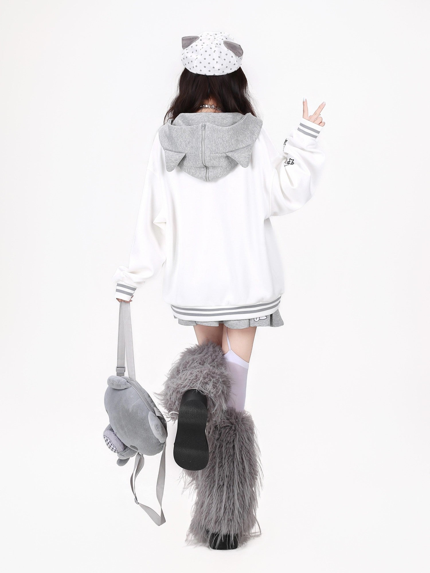 Crazy Girl Kawaii Cat Ear Convertible Lace Bow Heart Trim Women&