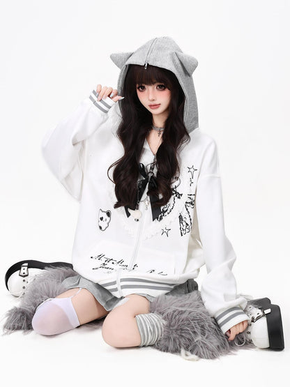 Crazy Girl Kawaii Cat Ear Convertible Lace Bow Heart Trim Women&