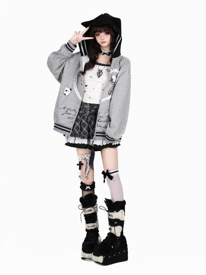 Crazy Girl Kawaii Cat Ear Convertible Lace Bow Heart Trim Women&