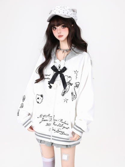 Crazy Girl Kawaii Cat Ear Convertible Lace Bow Heart Trim Women&