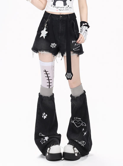 Crazy_Girl_Kitten_Letter_Print_Distressed_High_Waist_Button_Women&