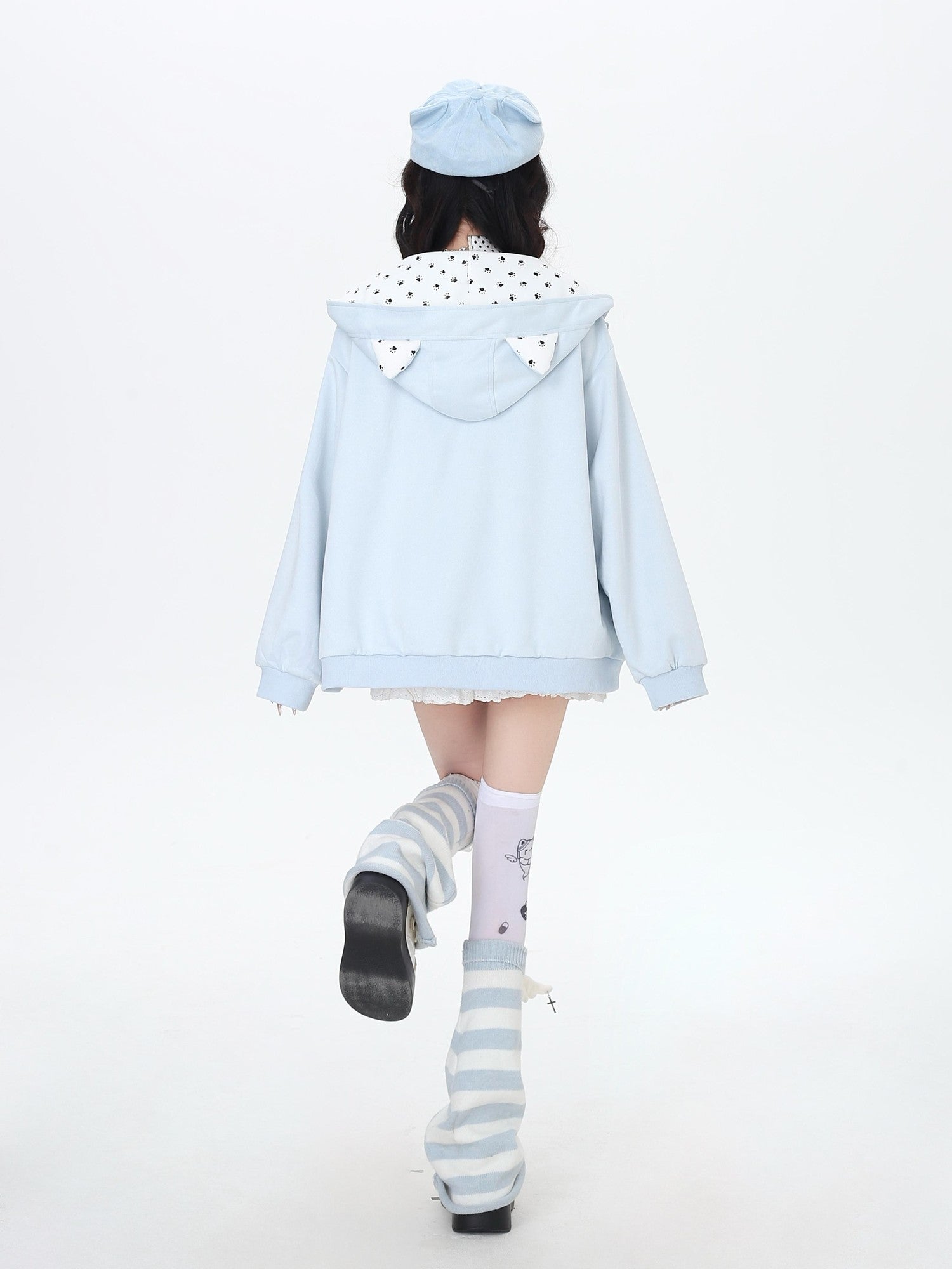 Crazy Girl Kitten Paw Embroidered Cat Ear Hooded Women&