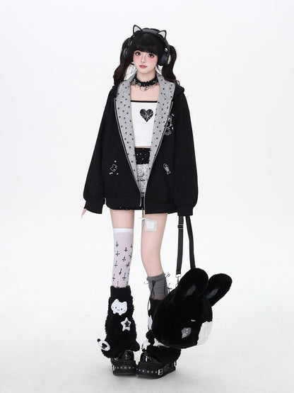 Crazy Girl Kitten Paw Embroidered Cat Ear Hooded Women&