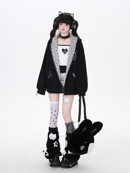 Crazy Girl Kitten Paw Embroidered Cat Ear Hooded Women&