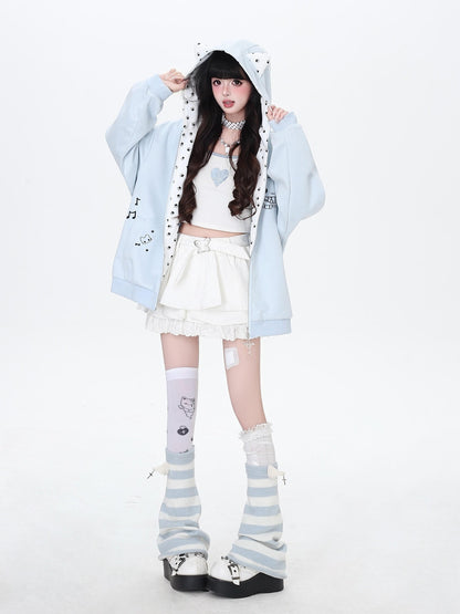 Crazy Girl Kitten Paw Embroidered Cat Ear Hooded Women&