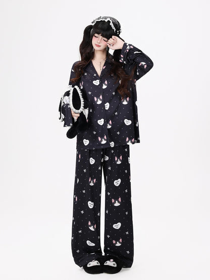 Crazy Girl Kitten Print Japanese Soft Short Sleeve Lapel Women&