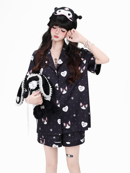 Crazy Girl Kitten Print Japanese Soft Short Sleeve Lapel Women&