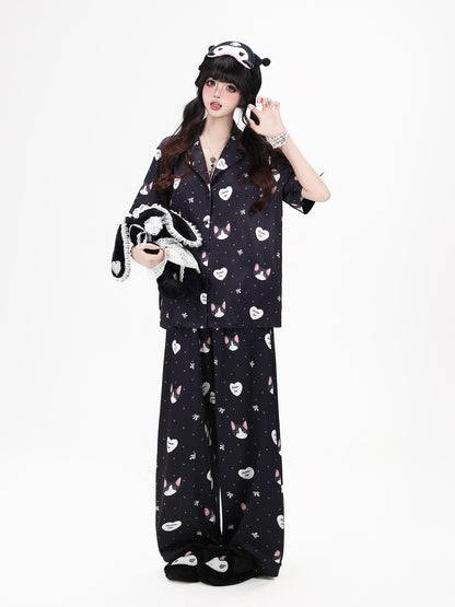 Crazy Girl Kitten Print Japanese Soft Short Sleeve Lapel Women&