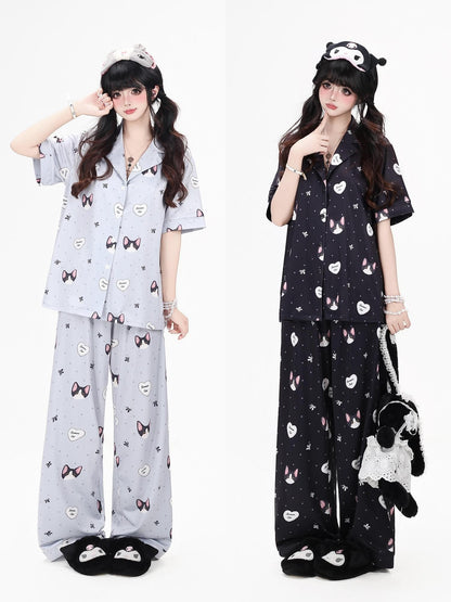 Crazy Girl Kitten Print Japanese Soft Short Sleeve Lapel Women&