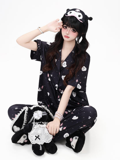 Crazy Girl Kitten Print Japanese Soft Short Sleeve Lapel Women&