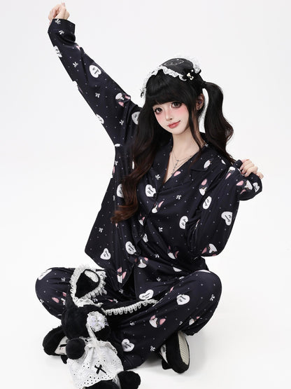 Crazy Girl Kitten Print Japanese Soft Short Sleeve Lapel Women&