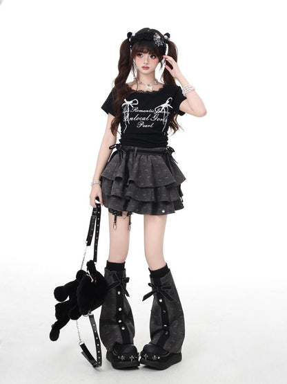 Crazy Girl Lace Trim Drawstring Slim Fit Short Sleeve Round Neck Women&