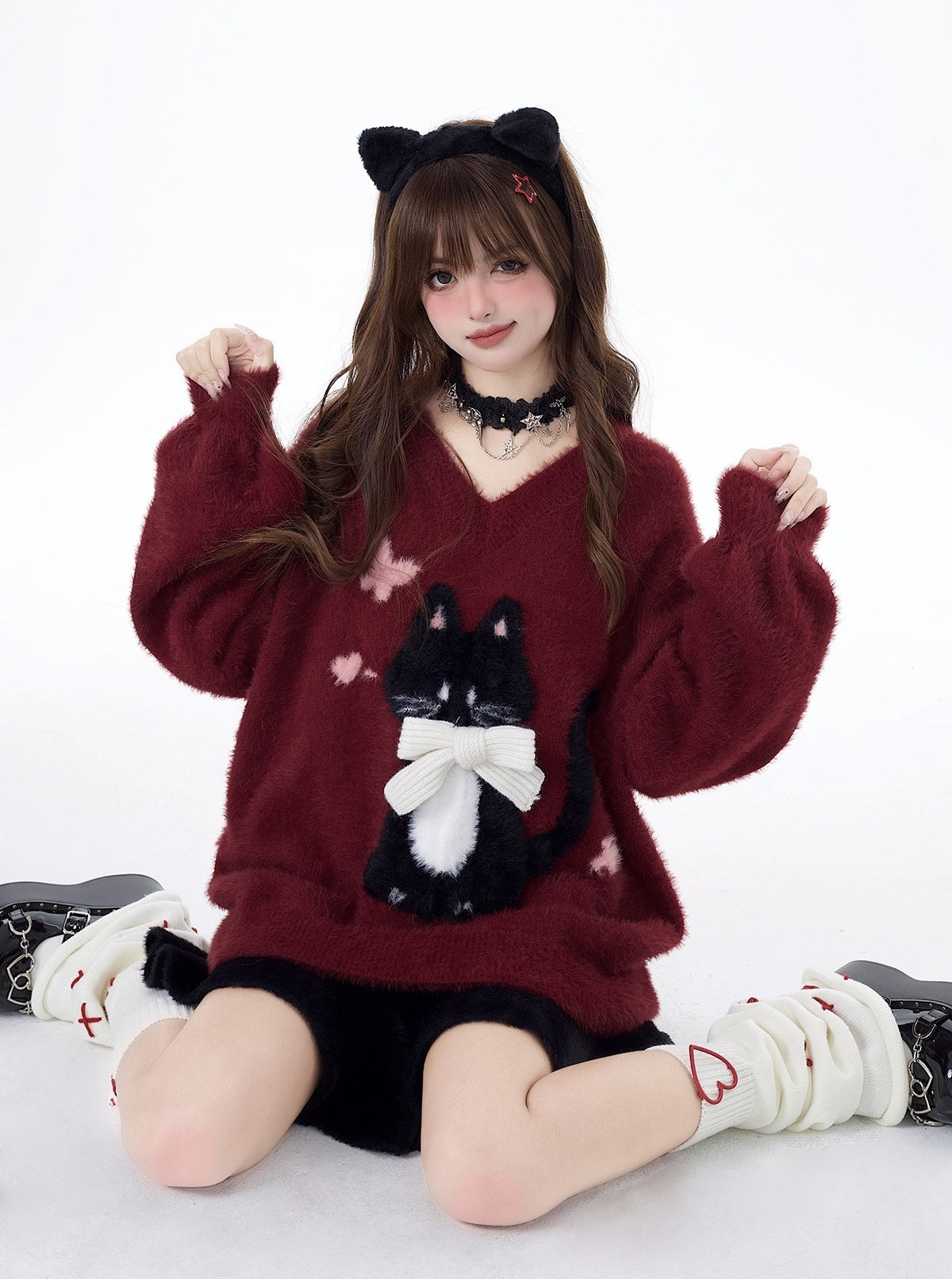 Crazy_Girl_Lazy_Kitten_Bow_Jacquard_Oversized_Women&