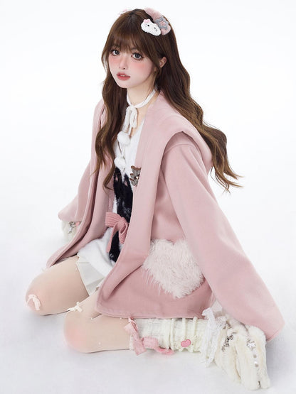 Crazy Girl Lazy Kitten Bow Jacquard Oversized Women&