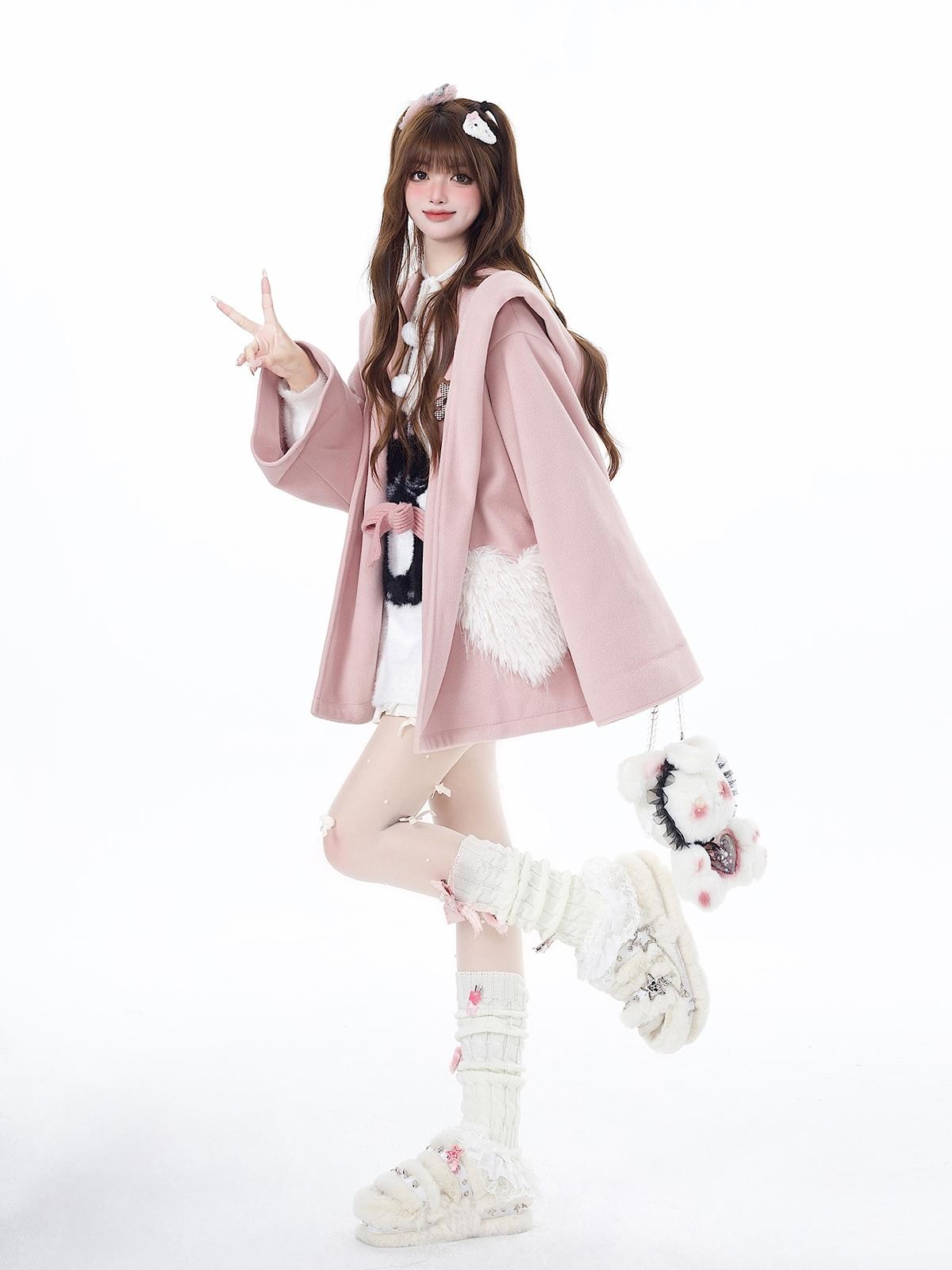 Crazy Girl Lazy Kitten Bow Jacquard Oversized Women&