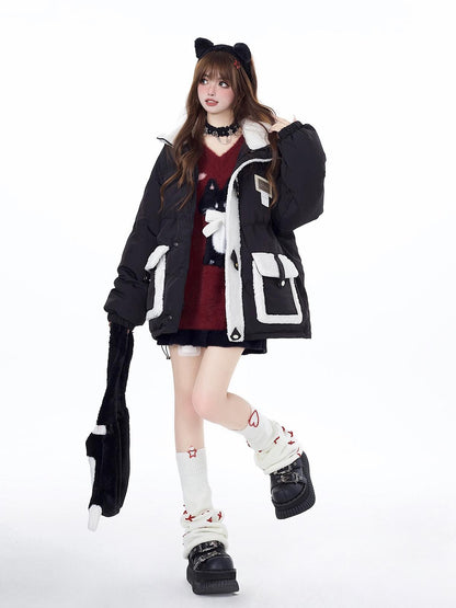 Crazy Girl Lazy Kitten Bow Jacquard Oversized Women&