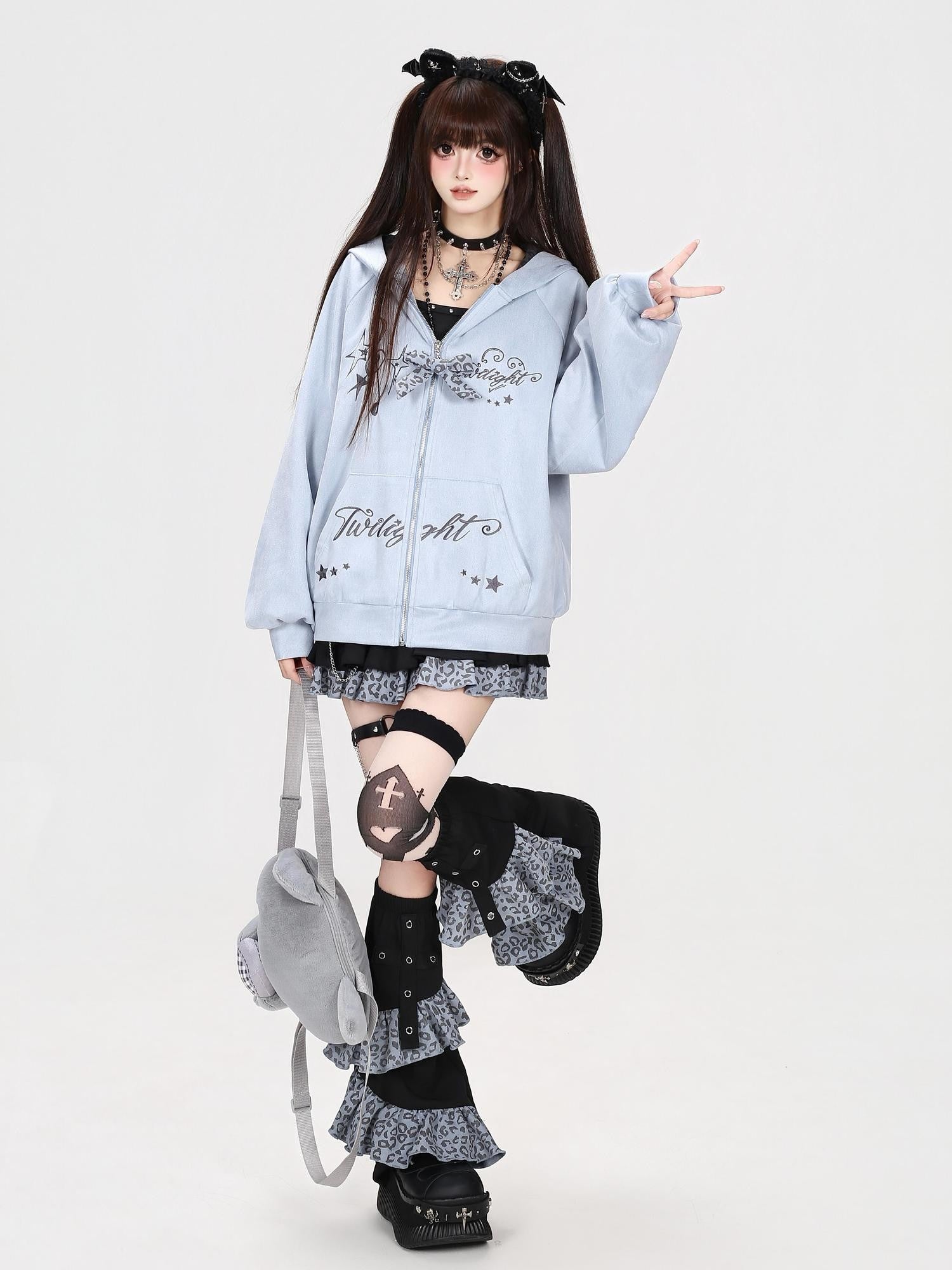 Crazy Girl Leopard Cat Ear Note Embroidered Hooded Women&