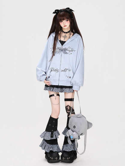 Crazy Girl Leopard Cat Ear Note Embroidered Hooded Women&