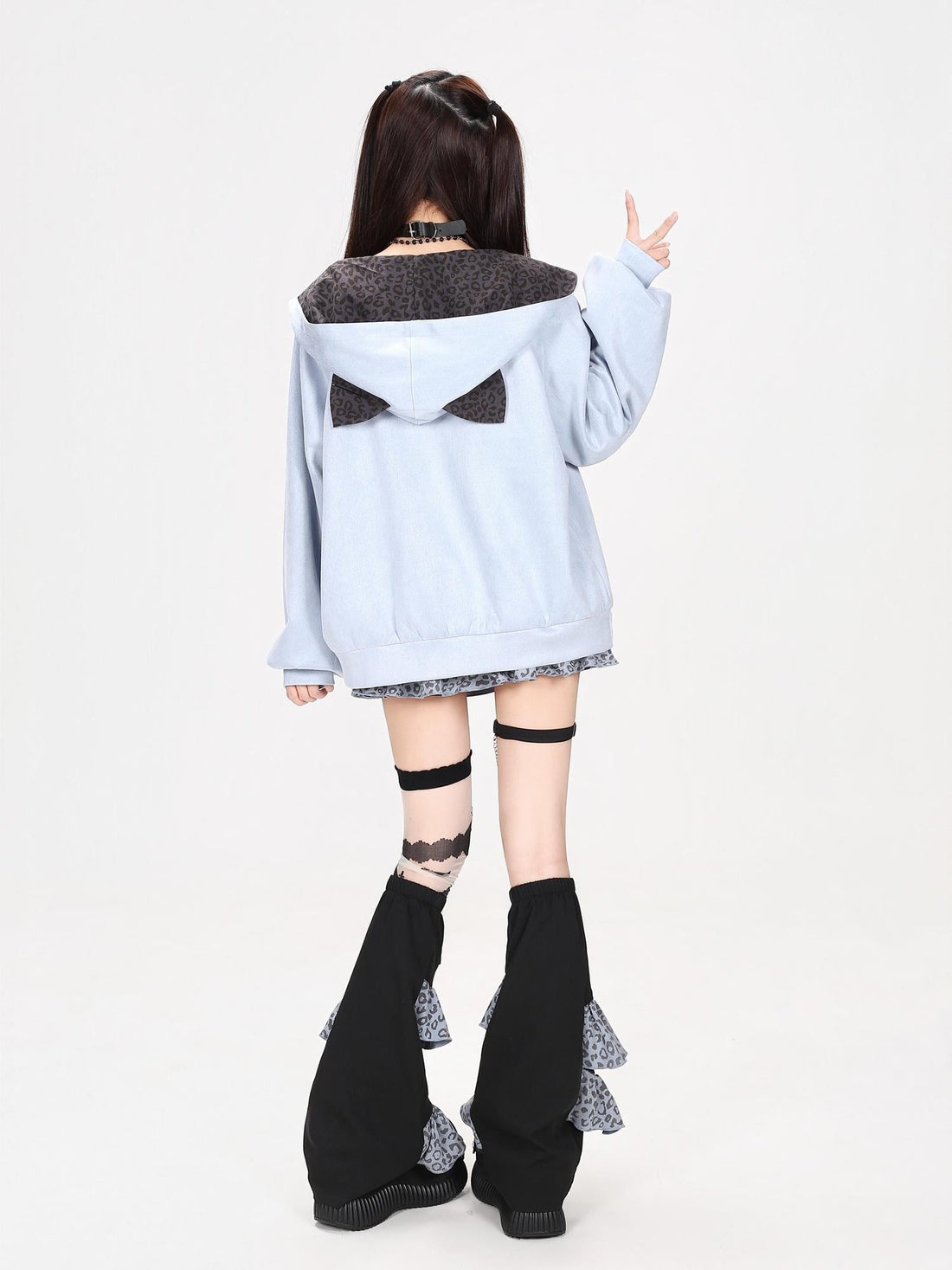 Crazy Girl Leopard Cat Ear Note Embroidered Hooded Women&