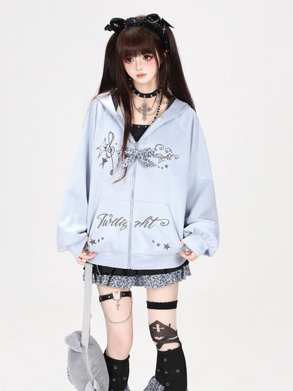 Crazy Girl Leopard Cat Ear Note Embroidered Hooded Women&