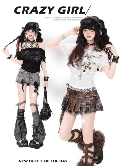 Crazy Girl Leopard Patchwork Halter Faux Two Piece Women&