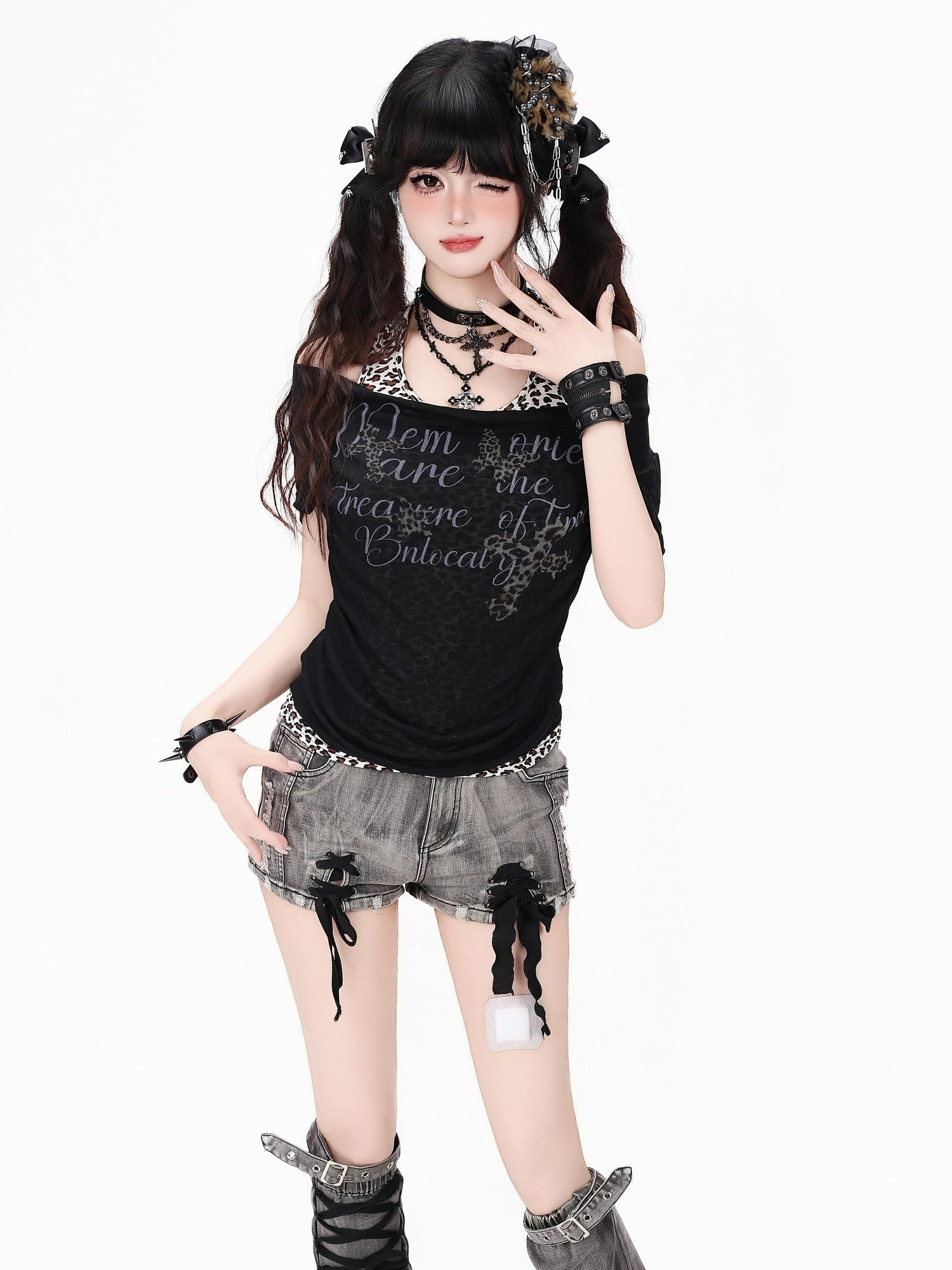 Crazy Girl Leopard Patchwork Halter Faux Two Piece Women&