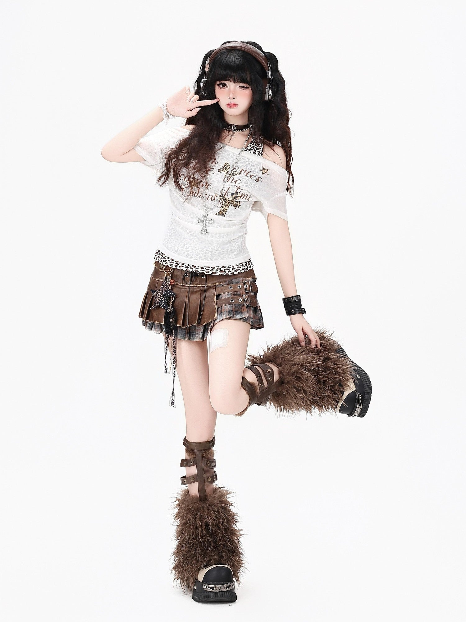 Crazy Girl Leopard Patchwork Halter Faux Two Piece Women&