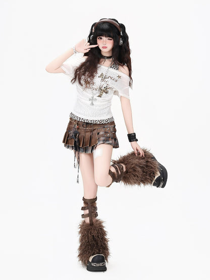 Crazy Girl Leopard Patchwork Halter Faux Two Piece Women&