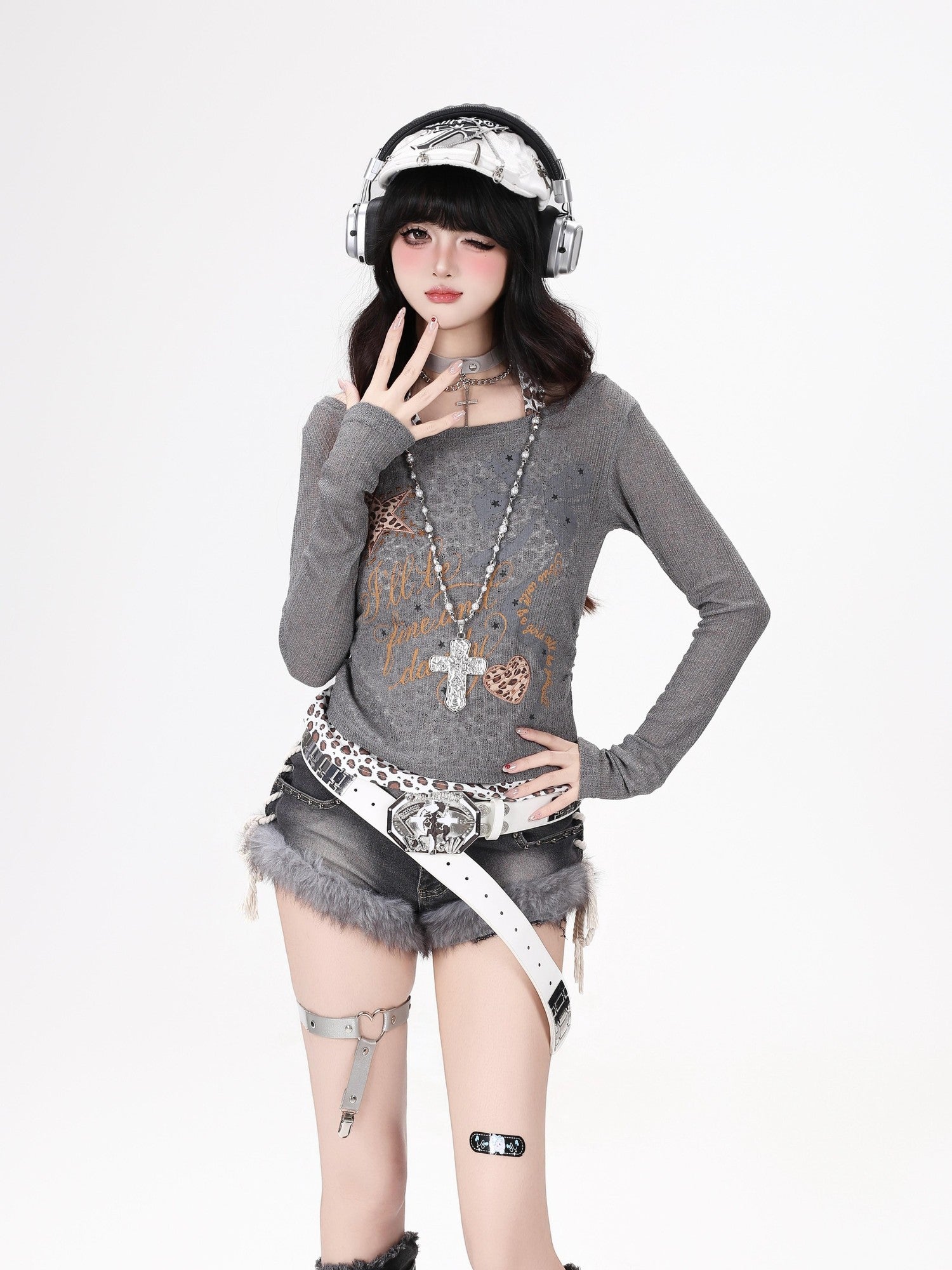 Crazy Girl Leopard Spliced Faux Layer Textured Waist Slim Women&