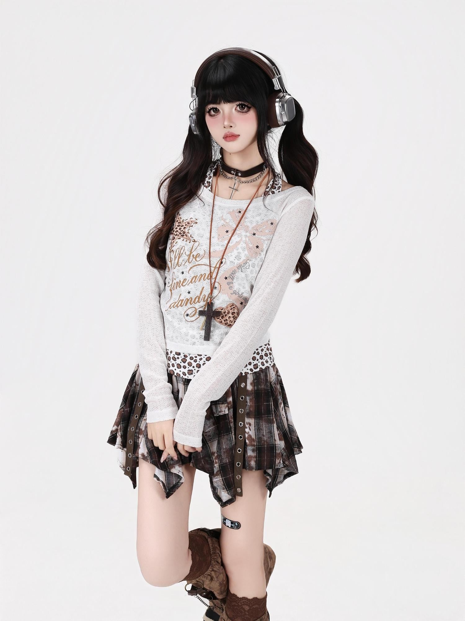 Crazy Girl Leopard Spliced Faux Layer Textured Waist Slim Women&