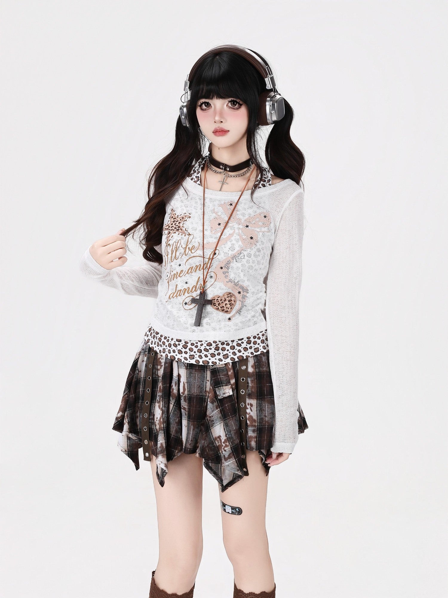 Crazy Girl Leopard Spliced Faux Layer Textured Waist Slim Women&