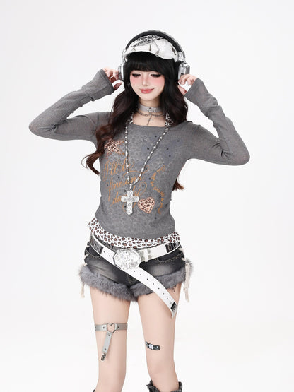 Crazy Girl Leopard Spliced Faux Layer Textured Waist Slim Women&