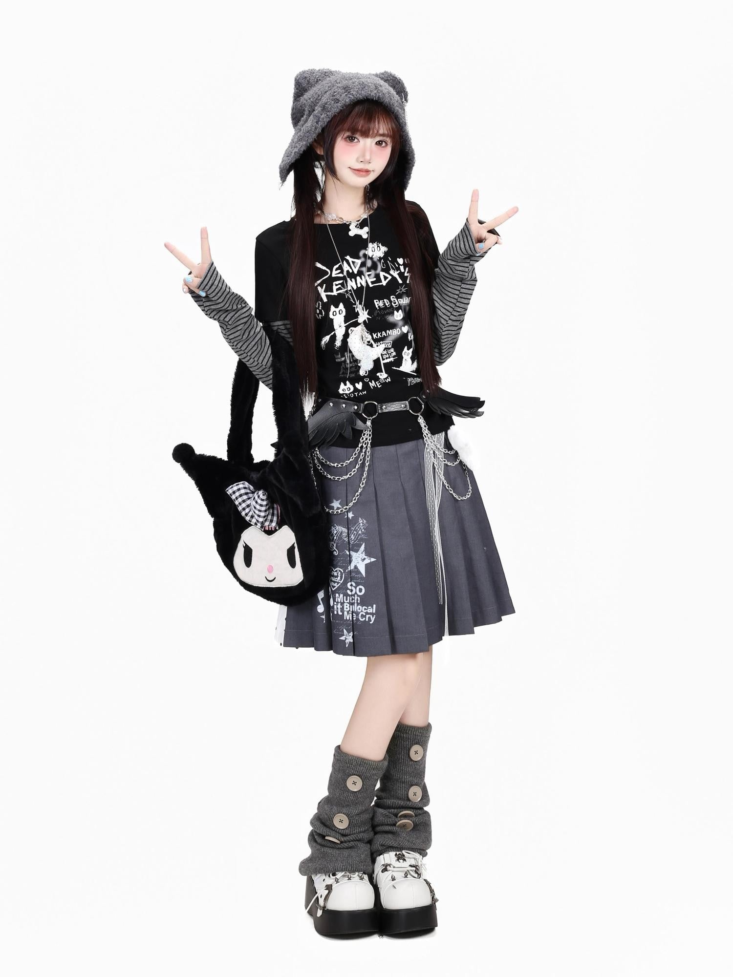 Crazy Girl Letter Graffiti Kitten Colorblock Patchwork Women&