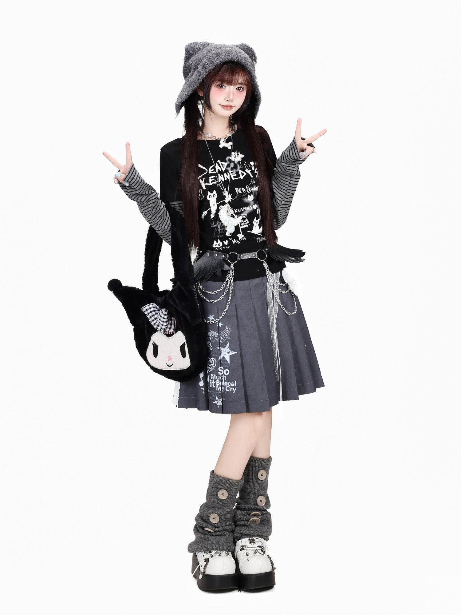Crazy Girl Letter Graffiti Kitten Colorblock Patchwork Women&