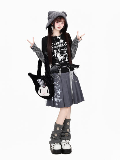 Crazy Girl Letter Graffiti Kitten Colorblock Patchwork Women&