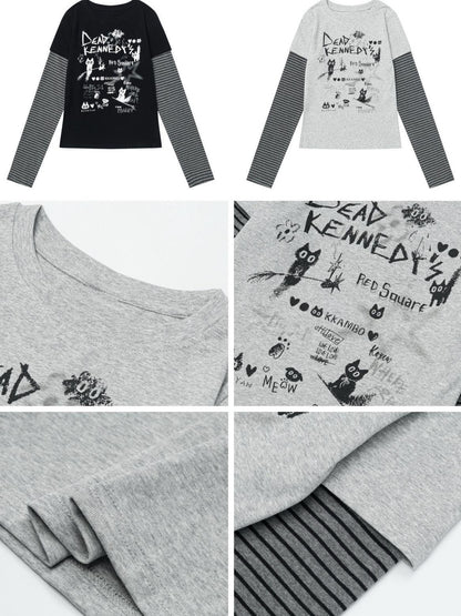 Crazy Girl Letter Graffiti Kitten Colorblock Patchwork Women&