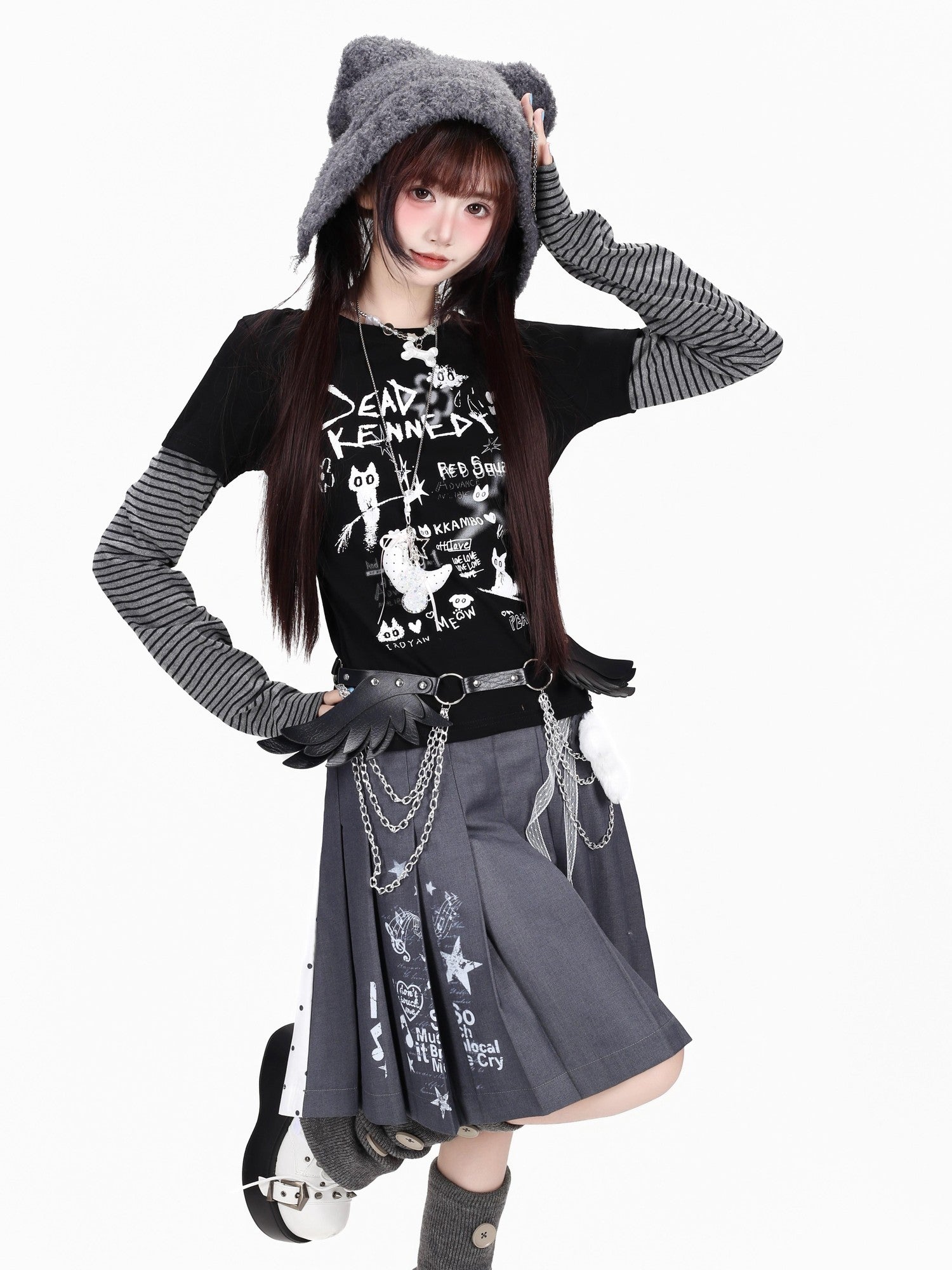 Crazy Girl Letter Graffiti Kitten Colorblock Patchwork Women&