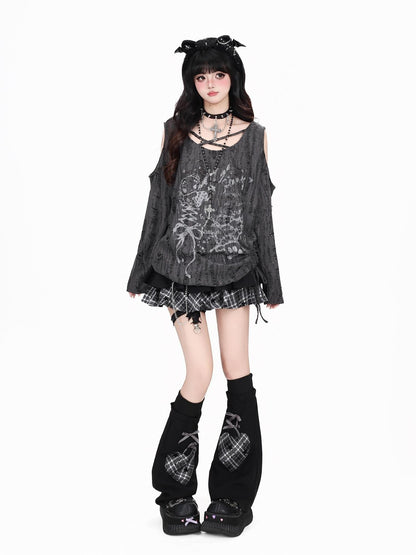 Crazy Girl Letter Print Asymmetrical Cross Shoulder Drawstring Women&