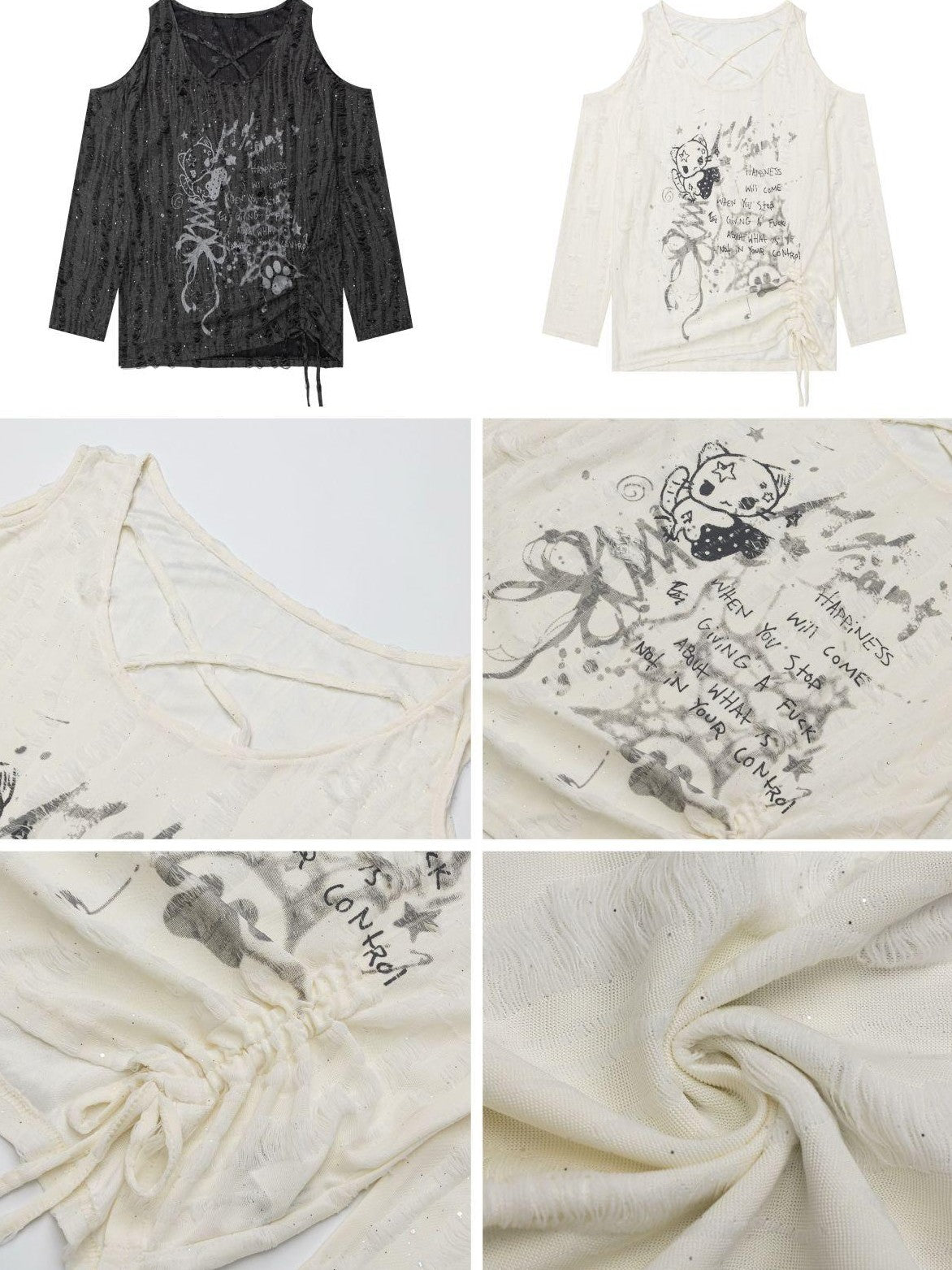 Crazy Girl Letter Print Asymmetrical Cross Shoulder Drawstring Women&