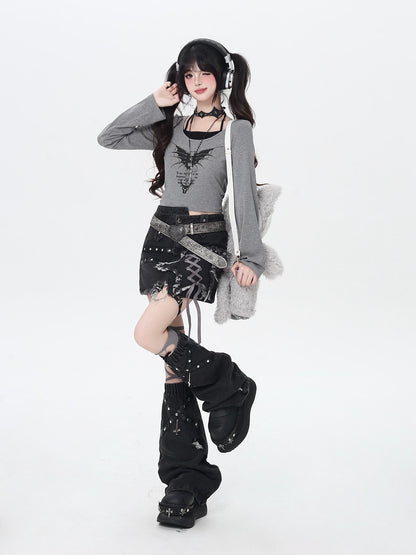 Crazy Girl Letter Print Patchwork Faux Halter Slim Fit Women&