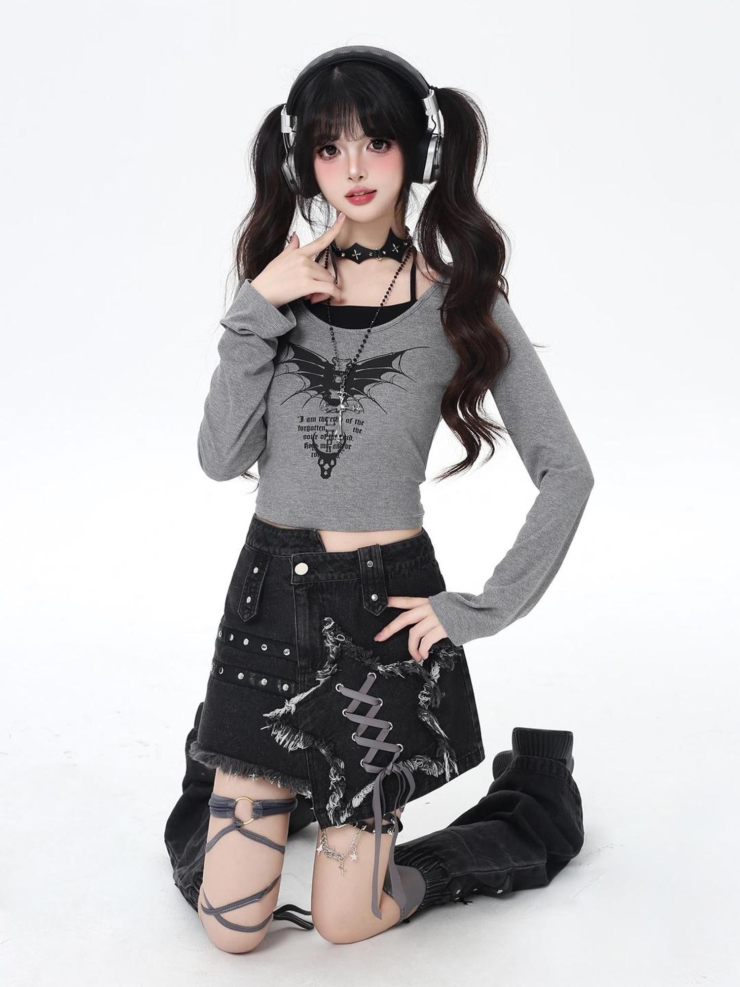 Crazy Girl Letter Print Patchwork Faux Halter Slim Fit Women&